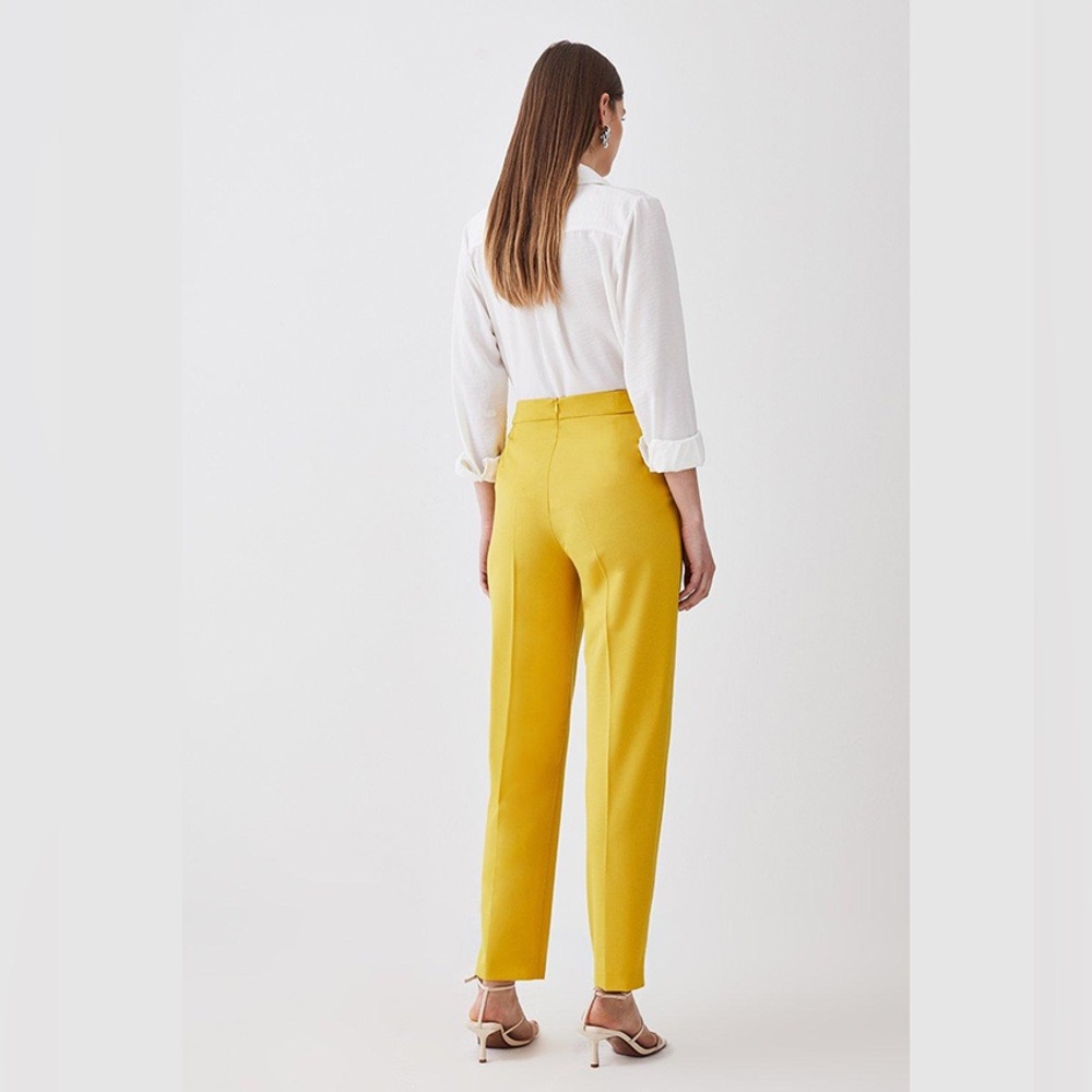 Karen Millen Polished Seam Detail Slim-fit Trouser in Yellow Size 2 - Picture 3 of 8
